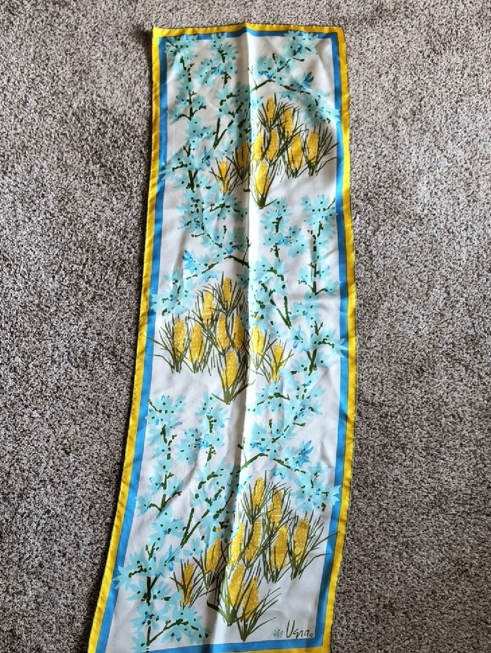 Vera Wang Yellow Blue Floral Silk Scarf Wrap